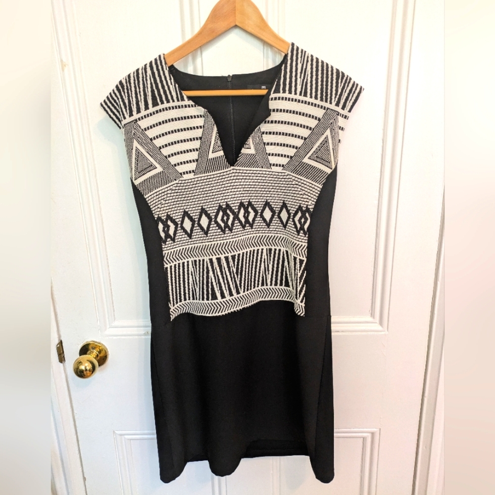 Black Melissa Nepton dress with white embroidery detailing